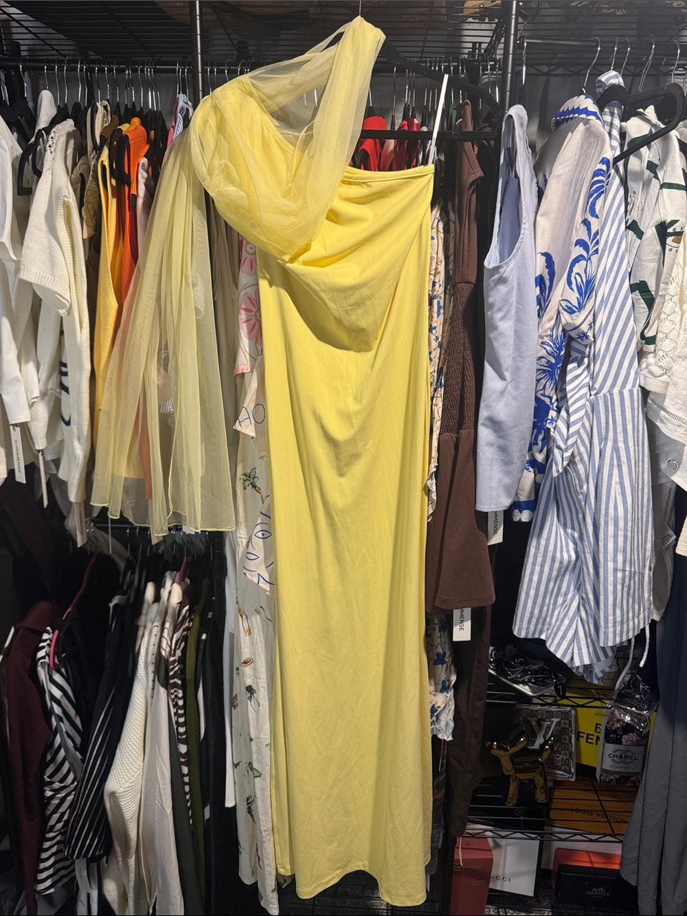 Commense Butter Yellow Drape Slim Maxi Evening Dress - Picture 7 of 8